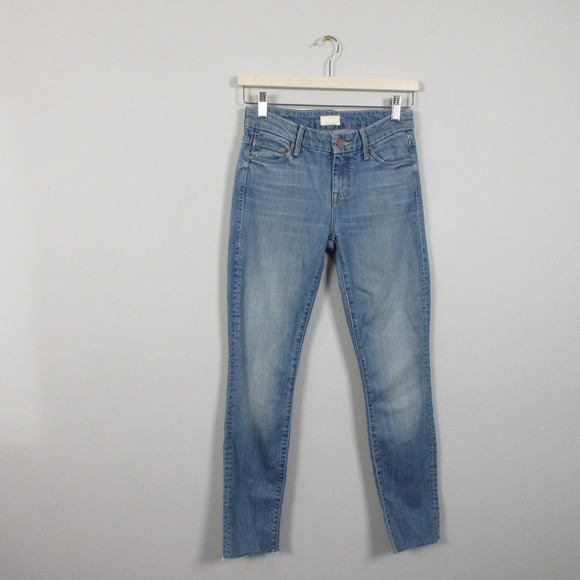 Mother Looker Ankle Fray Jeans Tourist Trap Women 24 Blue Denim Raw Hem Chic 452 - Picture 1 of 15